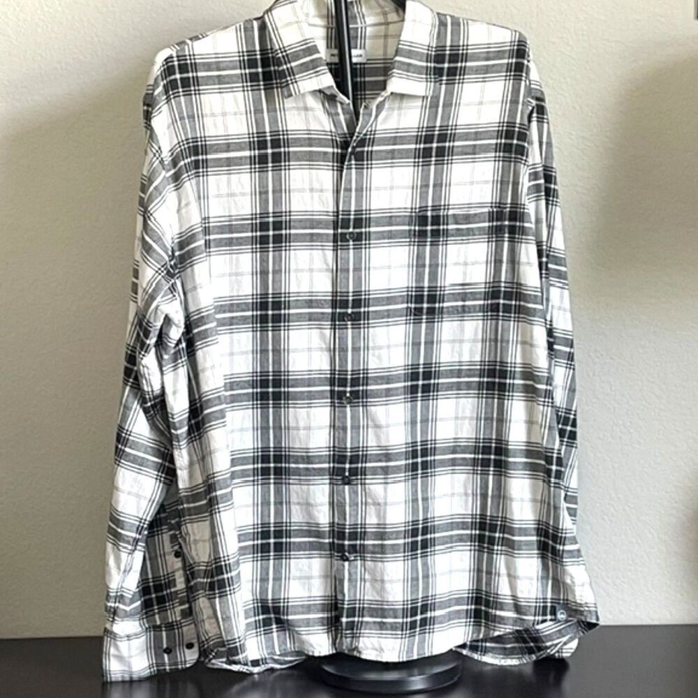 Peter Millar Black White Plaid Long Sleeve Button Down Shirt XL 100% Cotton